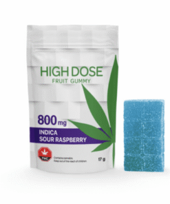 High Dose – Super Strength Sour Raspberry Fruit Gummy 800mg (Indica)