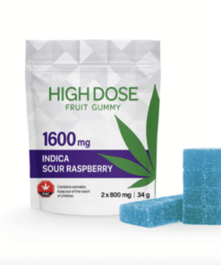 High Dose – Extreme Strength Sour Raspberry Fruit Gummy 1600mg (Indica)
